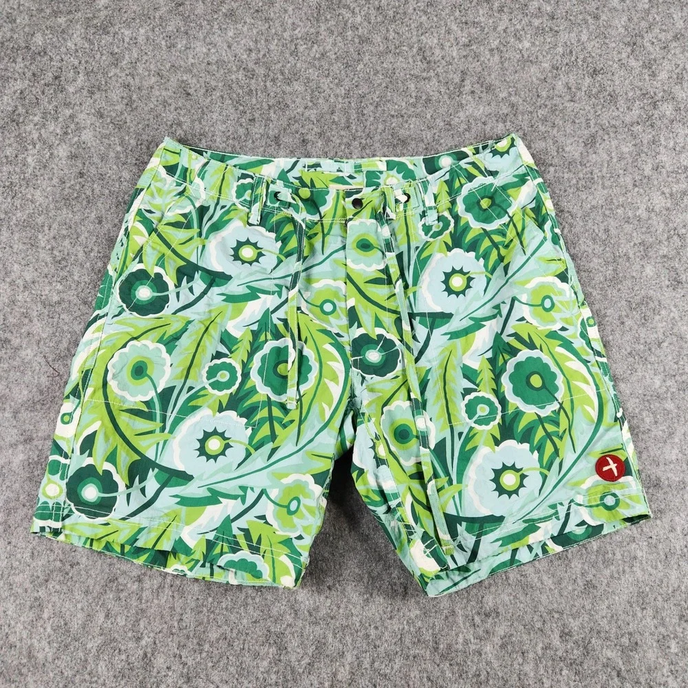 Relwen Hybrid Shorts Men 32 Green Floral Drawstring Nylon Summer Casual Outdoor